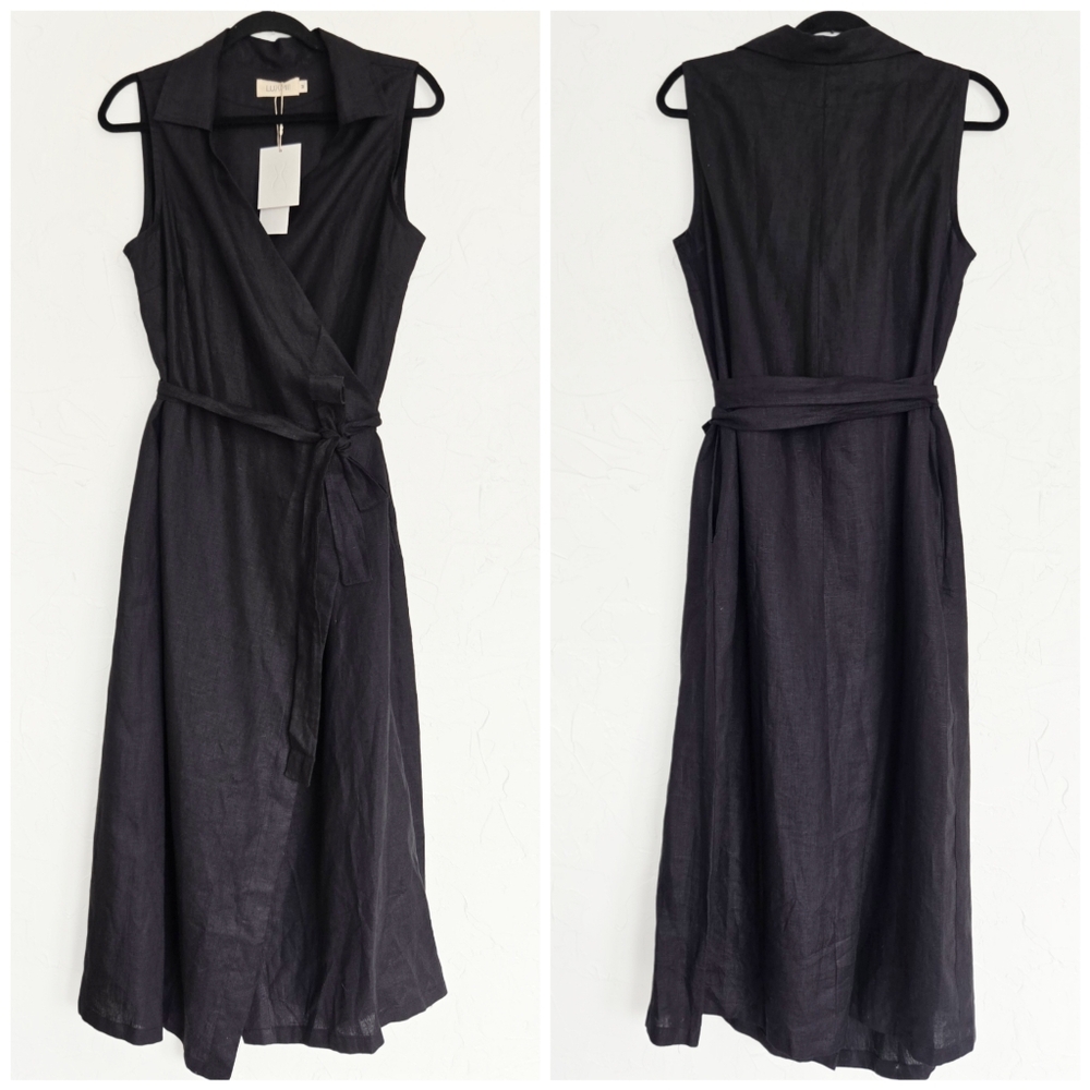 Sleeveless Black Asymmetrical Wrap Dress - Picture 3 of 13